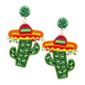 Felt Back Multi Beaded Hat Cactus Dangle Earrings