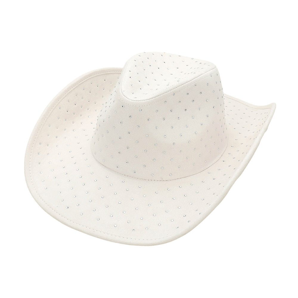Rhinestone Embellished Faux Suede Western Cowboy Fedora Hat