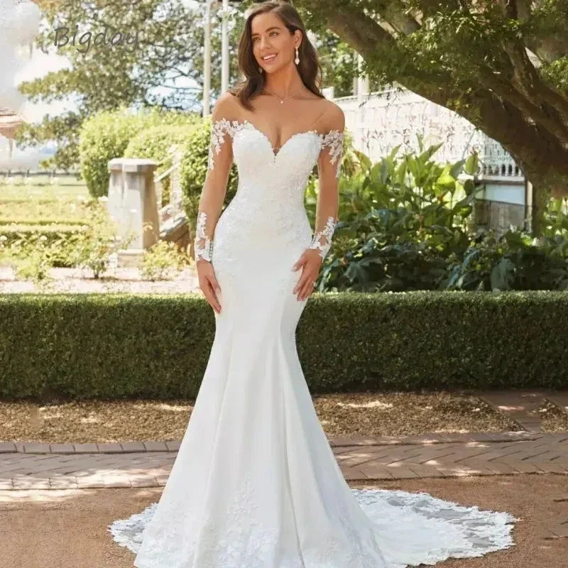 Luxury Lace Appliques Wedding Dresses Sexy Backless Sweetheart Ball Gowns Mermaid Sweep Train Formal Bridal Party