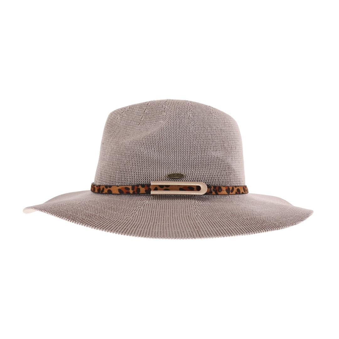 Knit Leopard Buckle Band C.C Panama Hat