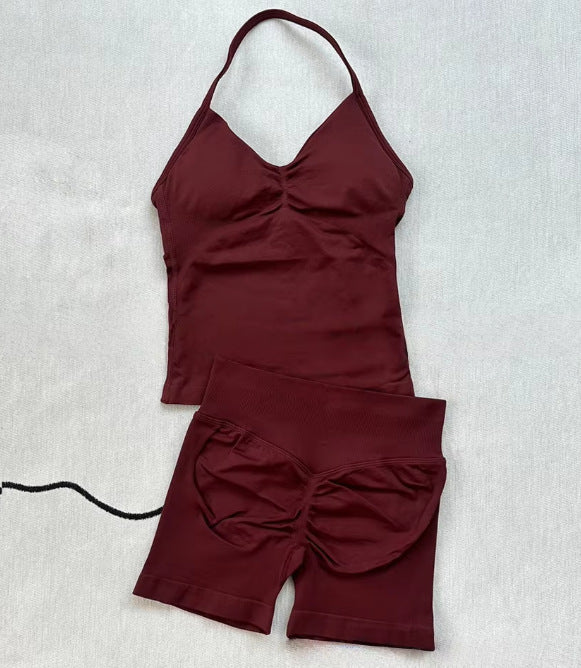 Fashionable Seamless Womens Fitness Shorts Set