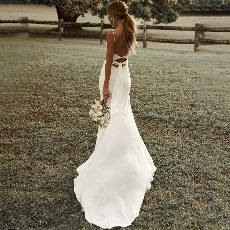 Sultry Satin French Sling Light Wedding Dress
