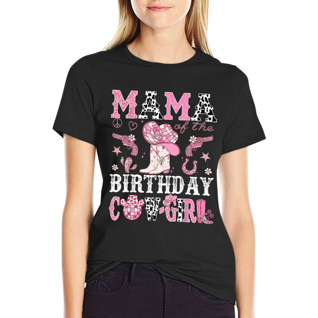 Mama Of The Birthday Cow-Girl Pink Disco Rodeo Western  Cotton T-Shirt