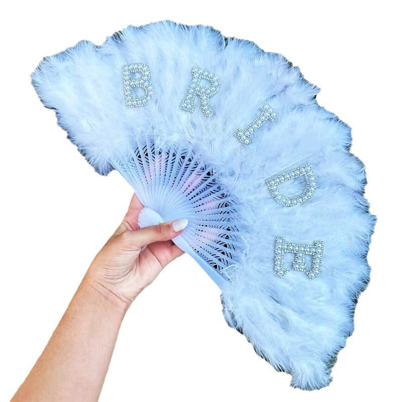 Bride Feather Fan Pearl Bride White Bridal Feather Folding Fan