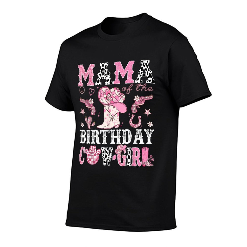 Mama Of The Birthday Cow-Girl Pink Disco Rodeo Western  Cotton T-Shirt