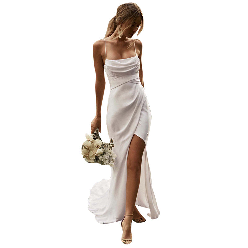 Sultry Satin French Sling Light Wedding Dress