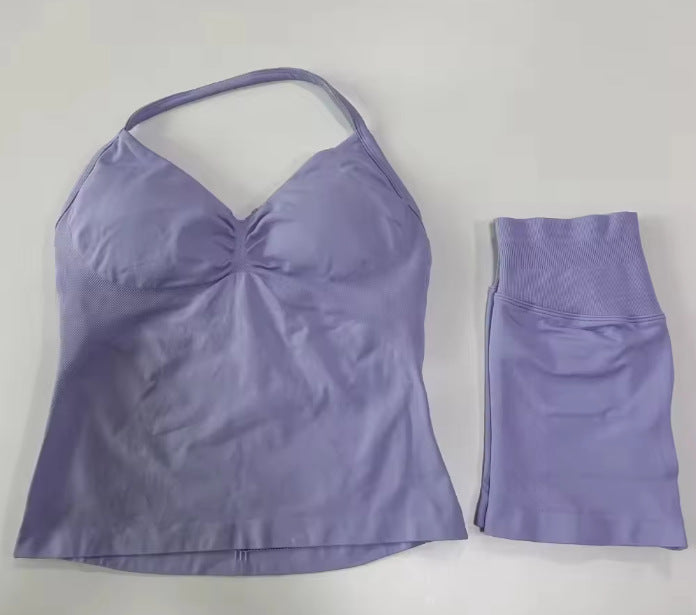 Fashionable Seamless Womens Fitness Shorts Set