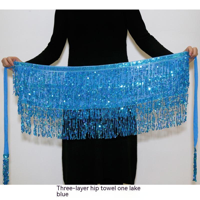 Halloween Belly Dance Costume Sequined Tassel Hip Skirt Waist Scarf